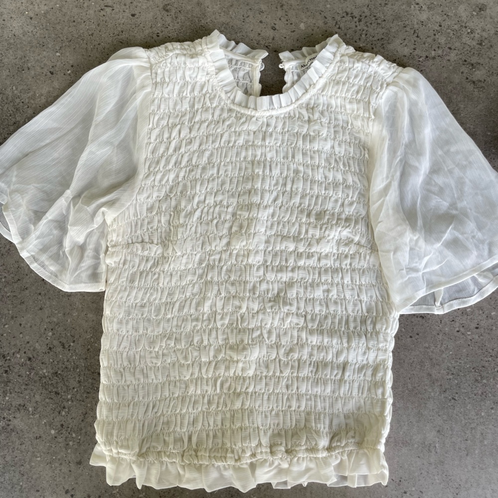 Wmns Abercrombie&Fitch white angel mesh sleeve ruffle top Size XS